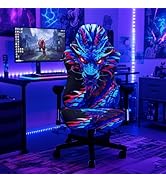 SparkLia Blacklight Gaming Chair Cover – UV Reactive Neon Dragon Esports Chair Slipcover, Glow in...
