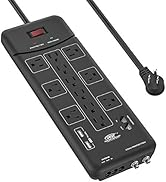 CRST 12-Outlet Surge Protector Power Strip 4050Joules, with USB(3.1A) Ethernet, Cable,Telephone a...