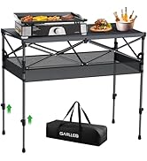 GARLLEN Folding Table for Camping, 2 Adjustable Height Portable Roll-up Picnic Table with Storage...