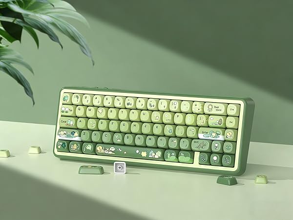 Cute Frog Keyboard keycaps Ceramic Style,Matcha Green moa keycap Set,dye Sublimation Keyboard caps