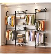 Garvee L4 Wall Mounted Pipe Closet System, Carbon Steel Wall Mounted Clothes Rack for Closet Stor...