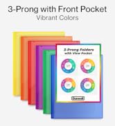 Dunwell 3 Prong Folders with Clear Front Pocket - (6 Vibrant Colors) 2 Pocket Folders with Prongs...