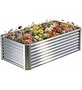 Tegarbed Galvanized Raised Garden Bed Kit Outdoor Patio,6x3x2ft Large Rectangular Metal Planter B...