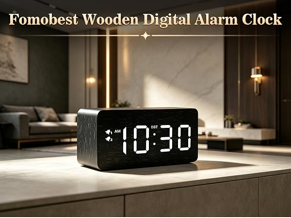 Fomobest Wooden Digital Alarm Clock