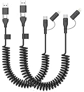 2 Pack Coiled USB C to C & Lightning Cable,3FT iPhone 15 16 Carplay Coiled USB C Cable 4 in 1 Car...