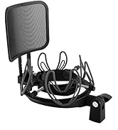 SUUNTOK Microphone Shock Mount with Pop Filter Universal Shock Stand for Microphones Size at 21-6...