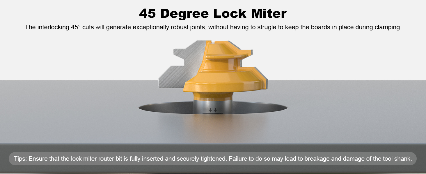 45 degree lock miter router bit