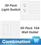 Amico 30 Pack Single Pole Decorator Light Switch with Wallplate and 50 Pack 15A Wall Outlet, Whit...