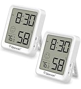 Geevon 2 Pack Mini Digital Hygrometer Gauge Indoor Thermometer with Time Display – LCD Monitor Te...