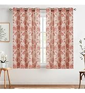jinchan Linen Curtains for Living Room, Red Floral Paisley Patterned Curtains 54 Inch Length, Lig...