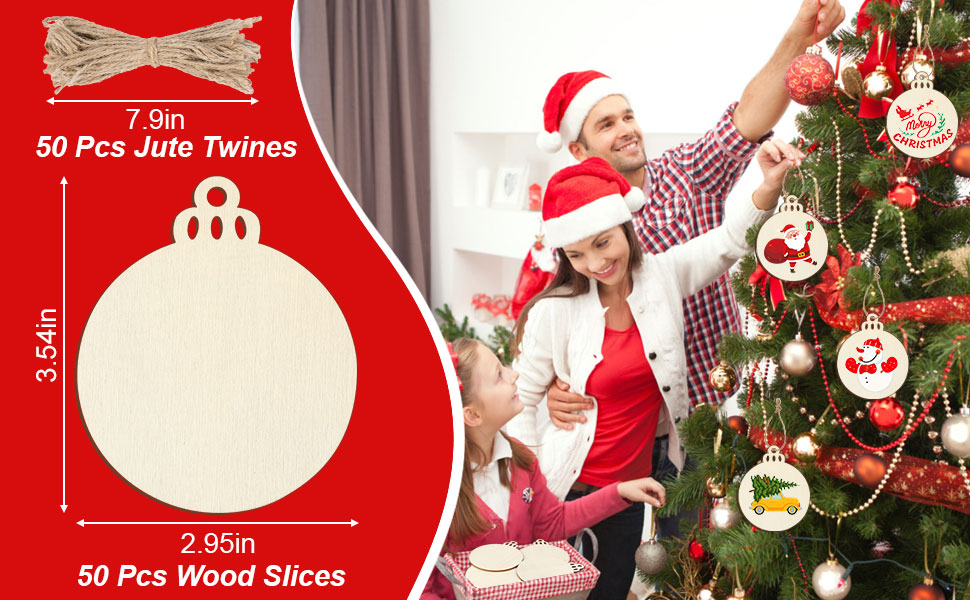 50 pcs wood slices and 50 pcs jute twines