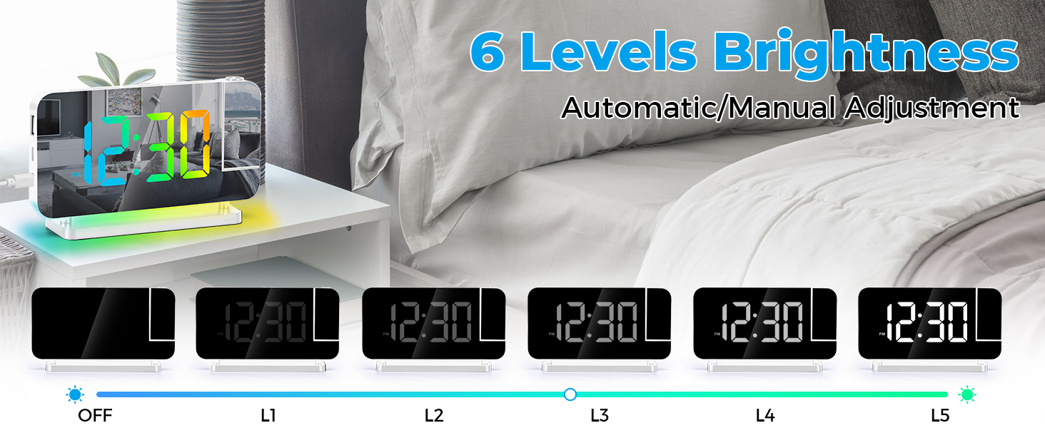 led mirror digital alarm clock with rgb night light