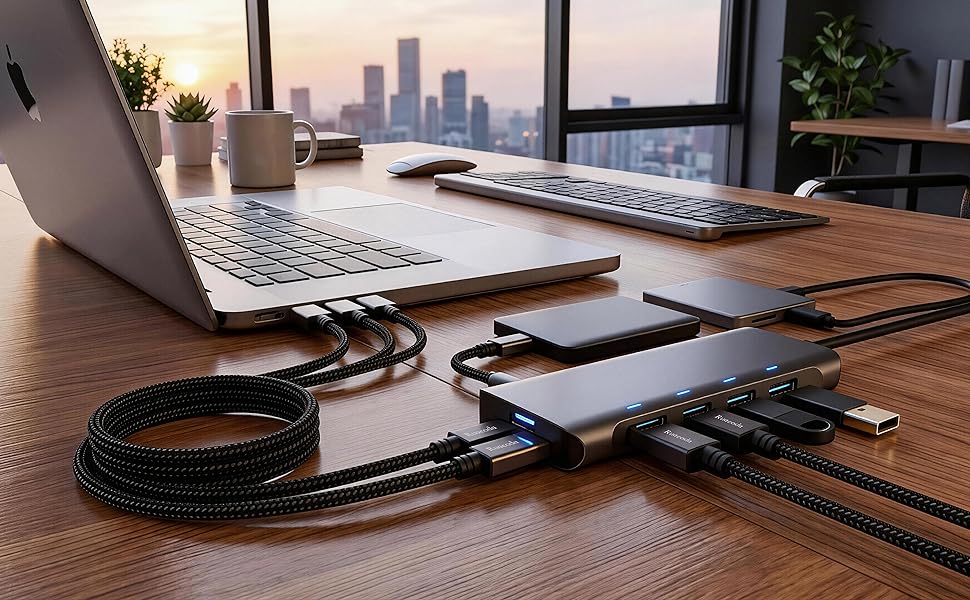 Ruaeoda USB to USB cable connects laptop to cooling pad enclosure hard drive reliably