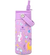 KEWIXY 14oz Water Bottle with Straw, Easy Slide Lid, Leak Proof, Keep Cold 24H, Vacuum Insulated,...