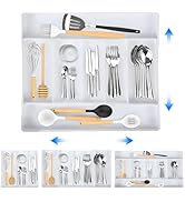 Silverware Drawer Organizer,Expandable Utensil Tray for Kitchen,Adjustable Flatware and Cutlery H...