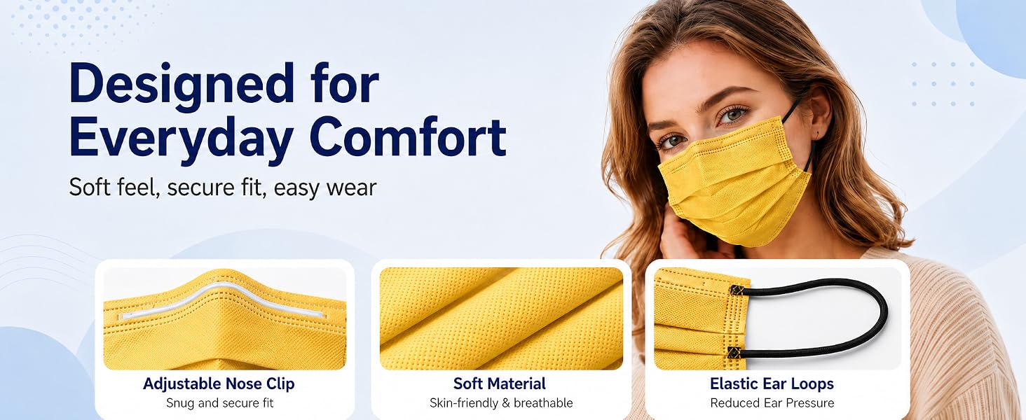 adjustable nose clip masks disposable, soft material,elastic ear loops disposable face mask adults