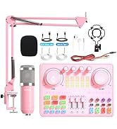 Bonkyo Podcast Equipment Bundle: Audio Interface & DJ20 Mixer with XLR Mic, Voice Changer, 2400mA...