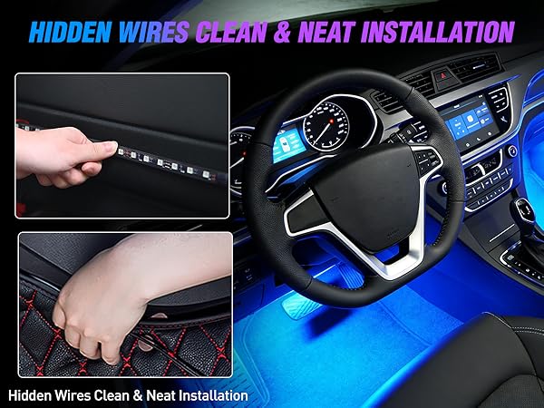 4PCS 48 LED Interior Lights DC 12V Multicolor Music Car Strip Light Under Dash Lighting Kit