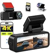 5Ghz WiFi 4K Dash Cam Front and Rear Full HD Dash Camera for Cars, Built-in GPS, ADAS, 3.16” IPS ...