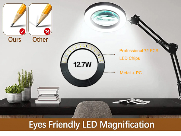 Magnifying Glass with Light,Magnifier with Stand Clamp,LED Desk Lamp