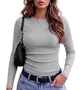 Zeagoo Women Long Sleeve Tops Crewneck Ribbed Knit Fitted Tshirts Dressy Casual Basic Tee 2026 Su...