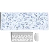 PaJiaNi Blue and White Seashell Bow Mouse Pad,Coastal Beach Mouse Pad,XL Large Ocean Beach Seashe...
