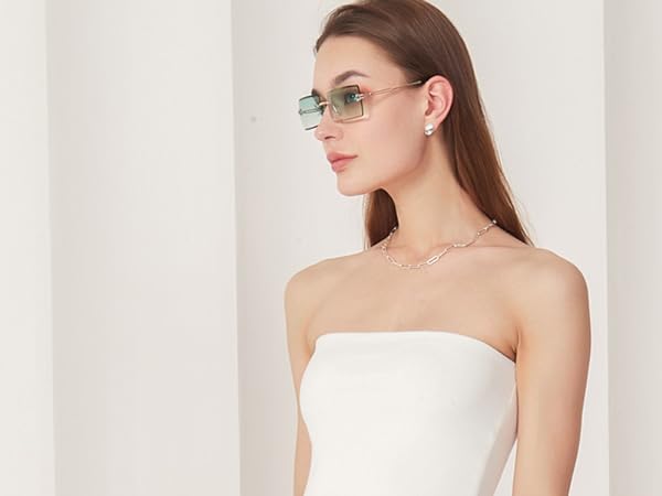 Retro Rimless Rectangle Sunglasses