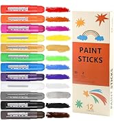 12 Colors Tempera Paint Sticks, No Mess, Quick-Drying &amp; Non-Toxic Art Supplies, Easy-Grip for Tod...