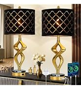 28.5" Modern Sculptural Living Room Table Lamps Set of 2 with USB Ports and Outlet, Gold Bedside ...