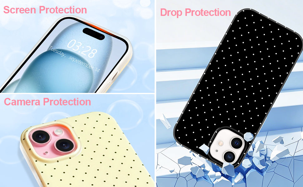 The polka dot phone case provides full-body protection for your phone