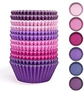 qiqee 300 Counts Cupcake Liners Cupcake Cups Food Grade 6 Solid Pink Purple Colors Cupcake Papers...