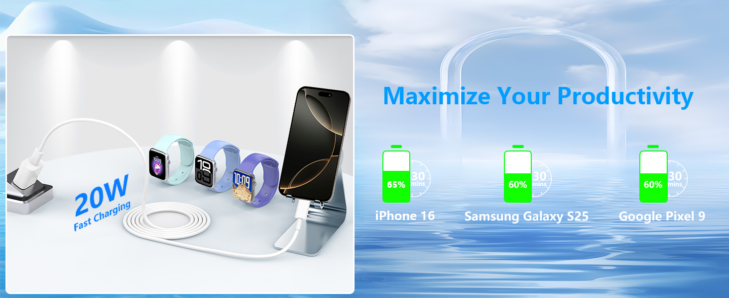 MFi Certified 2Pack PD 20W USB C Chargers Block Type C Wall Charger iPhone 16 Charger Fast Charging