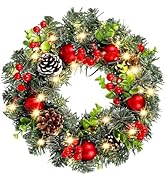 Hemobllo Christmas Wreath with Lights, Front Door Decoration for Christmas, Multi-use Holiday Wal...