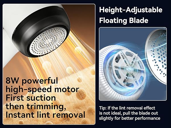 8W high-speed motor, First suction then trimming,Height-Adjustable Floating Blade