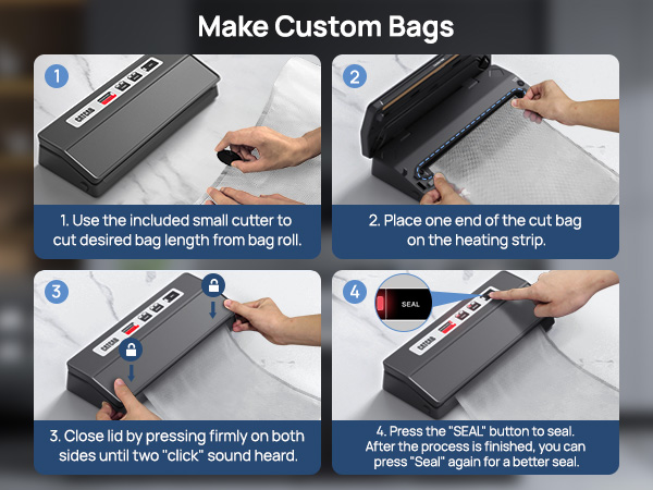 custom bag step diagram of sous vide vacuum sealer