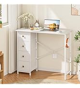 Small White Desk with Drawers for Bedroom, 35.4 Inch Kids Girls Teens Student Writing Desk with S...