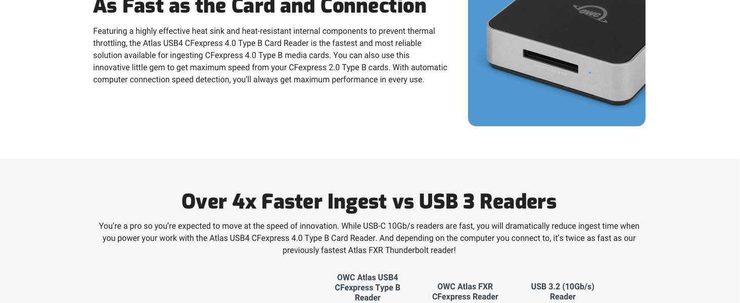 Over 4x Faster Ingest vs USB 3 Readers