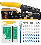 Rj45 Crimp Tool Pass Through Ethernet Crimping Tool kit for 8P-Cat7 Cat6 Cat5 6P Telephone Connec...