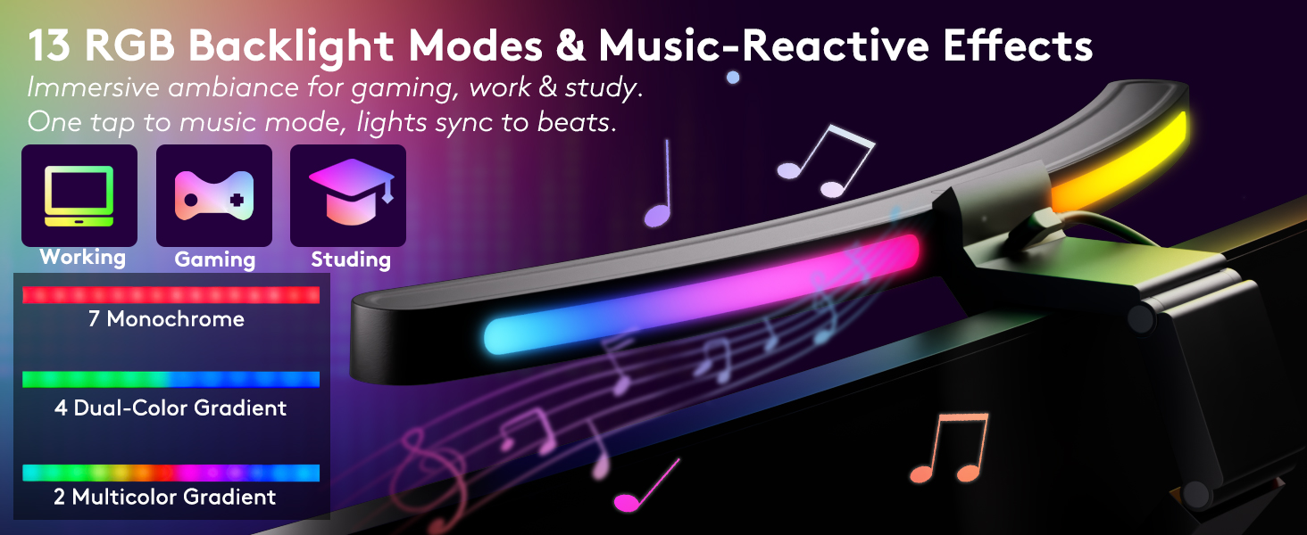 13 RGB Presets + 10 Music Sync Modes—23 RGB Effects Total