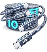 LISEN 240W Type C Charger Fast Charging Cable [10ft, 2-Pack] Long USB C Cable Fast Charging Cords...