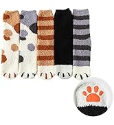 Women Girls Cute Kitty Cat Paws Slipper Socks with Grippers - Fuzzy Anti-Skid Socks(5 Pairs)