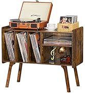 Lerliuo Record Player Stand with 4 Cabinet Holds Up to 220 Albums, Large Turntable Stand with Bee...