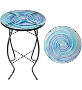 MUMTOP Outdoor End Tables for Patio, The Milky Way Small Round Side Table, Glass Accent Table for...
