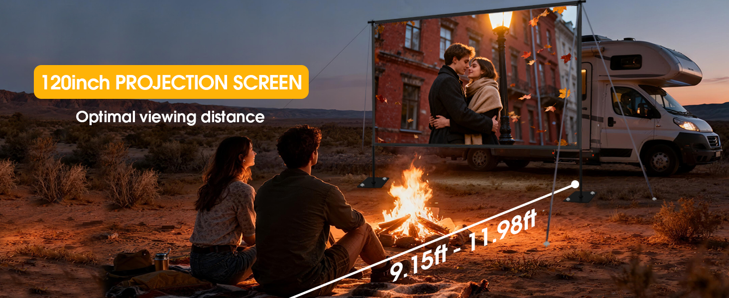 120 inch Outdoor Projector Screen with Stand for Home Theater and Backyard Movie Night