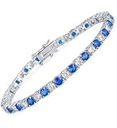 LGYIC 18K White Gold Plated Handmade Tennis Bracelet for Women,4mm Blue &amp; White Clear Cubic Zirco...
