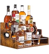 YQBRAO [Upgraded] Rustic Wood Liquor Bottle Display Shelf, 3-Tier Liquor Shelf for Bar Counter, C...