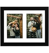 8x10 Double Picture Frame Black for Display Two 4x6 Pictures Made of Solid Wood for Wall Mounting...
