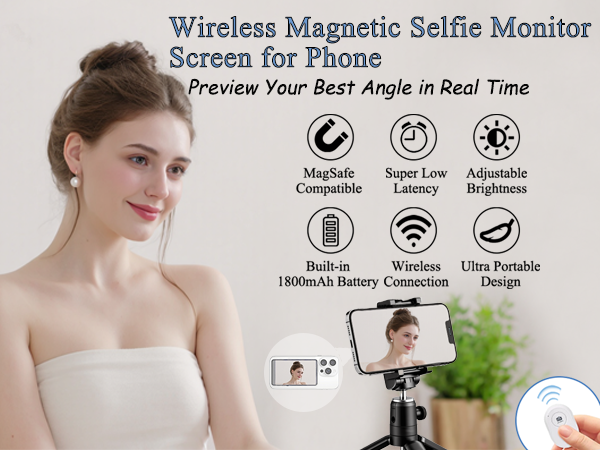 Wireless magnetic selfie monitor screen