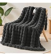 Electric Heated Throw Blanket Sherpa 50"x60" Grey Ultra Soft Luxury Fluffy Faux Rabbit Fur Machin...