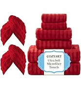 COZYART Lint Free Towel Sets 8 Pcs Red, 500GSM, Super Soft, Absorbent &amp; Quick Dry Microfiber 3D B...